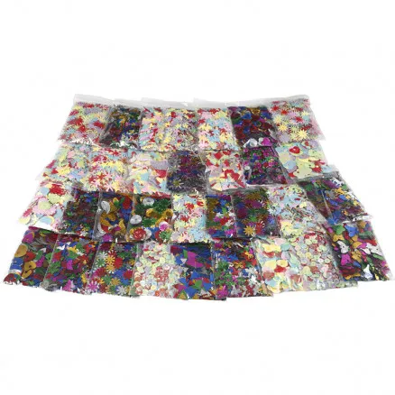 Multi paljettmix, ass. färger, str. 7-30 mm, 25 g/ 32 pk.